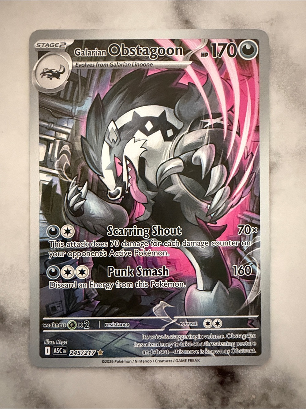 Galarian Obstagoon Pokémon Card - super rare full art - Ascended hero’s set